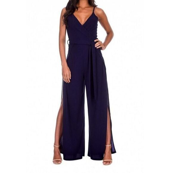 AX PARIS PA025 Women's Sz 18 US 14 Navy Blue Wide Leg Thigh Split Jumpsuit - Picture 10 of 11